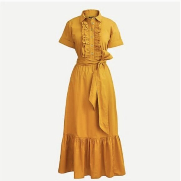 NWOT J. Crew Tall Ruffle Front Midi Shirtdress Dress in Cotton Poplin, size 4 - Picture 1 of 2